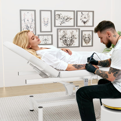 Dolonm 2 Motors Electric Massage Table, Hydraulic Electric Lift Adjustable Backrest and Height Lifting for Treatment, Physical Therapy, Spinal Massage, Facial Spa, Waxing, Tattooing - White