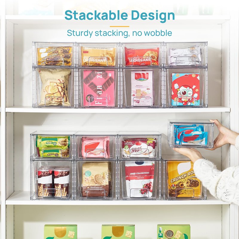 Vtopmart 4 Pack Clear Stackable Storage Drawers,Under Sink and Kitchen Organizers Storage,Easy to Assemble Plastic Drawers for Baby Bottle,Medicine, Bathroom,Cabinet and Pantry Organization