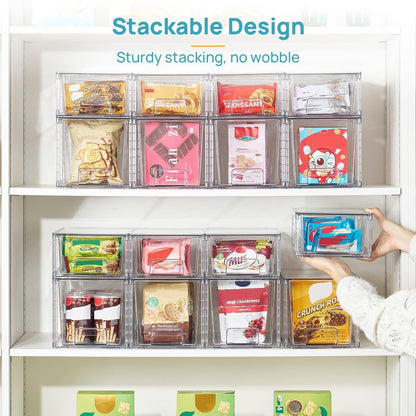Vtopmart 4 Pack Clear Stackable Storage Drawers,Under Sink and Kitchen Organizers Storage,Easy to Assemble Plastic Drawers for Baby Bottle,Medicine, Bathroom,Cabinet and Pantry Organization