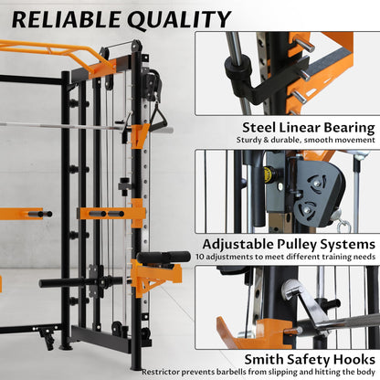 Fitvids All-in-One Power Cage with Pulley Cable Crossover System, Squat Rack, Leg Extension & Curl – Multi-Functional Home Gym Strength Training Equipment
