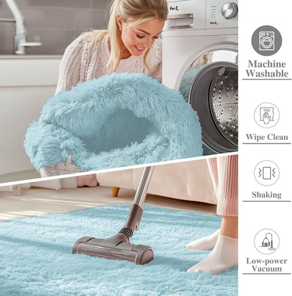 OLANLY Area Rugs - Soft Fluffy Shaggy Indoor Carpet for Living Room & Bedroom - 4x5.9 ft Light Blue