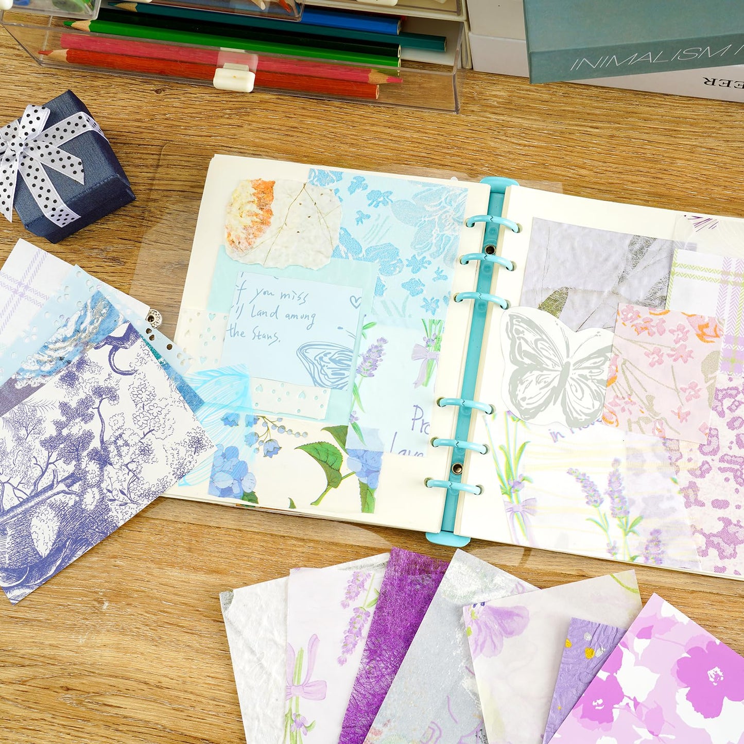 Floral Scrapbook Paper Set, 160 Sheets, 10 Color Themes, Textured Paper and Mesh Fabric for Junk Journal Supplies, Scrapbook Supplies, Bullet Journal, Card Making and Gift Wrapping, 4.72 x 3.14 in