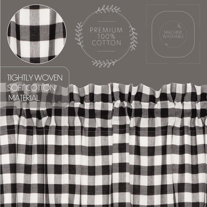 VHC Brands Annie Buffalo Check Cotton Farmhouse Kitchen Curtains - Rod Pocket 16x72 Valance, Black