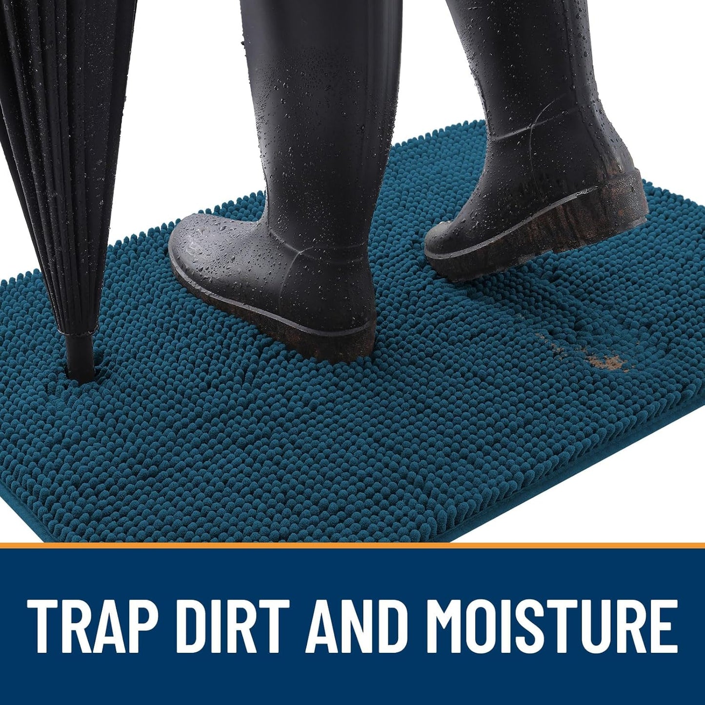 OLANLY Dog Door Mat - Absorbent Non-Slip Chenille for Muddy Paws | 45x27, Quick Dry, Atlantic Blue
