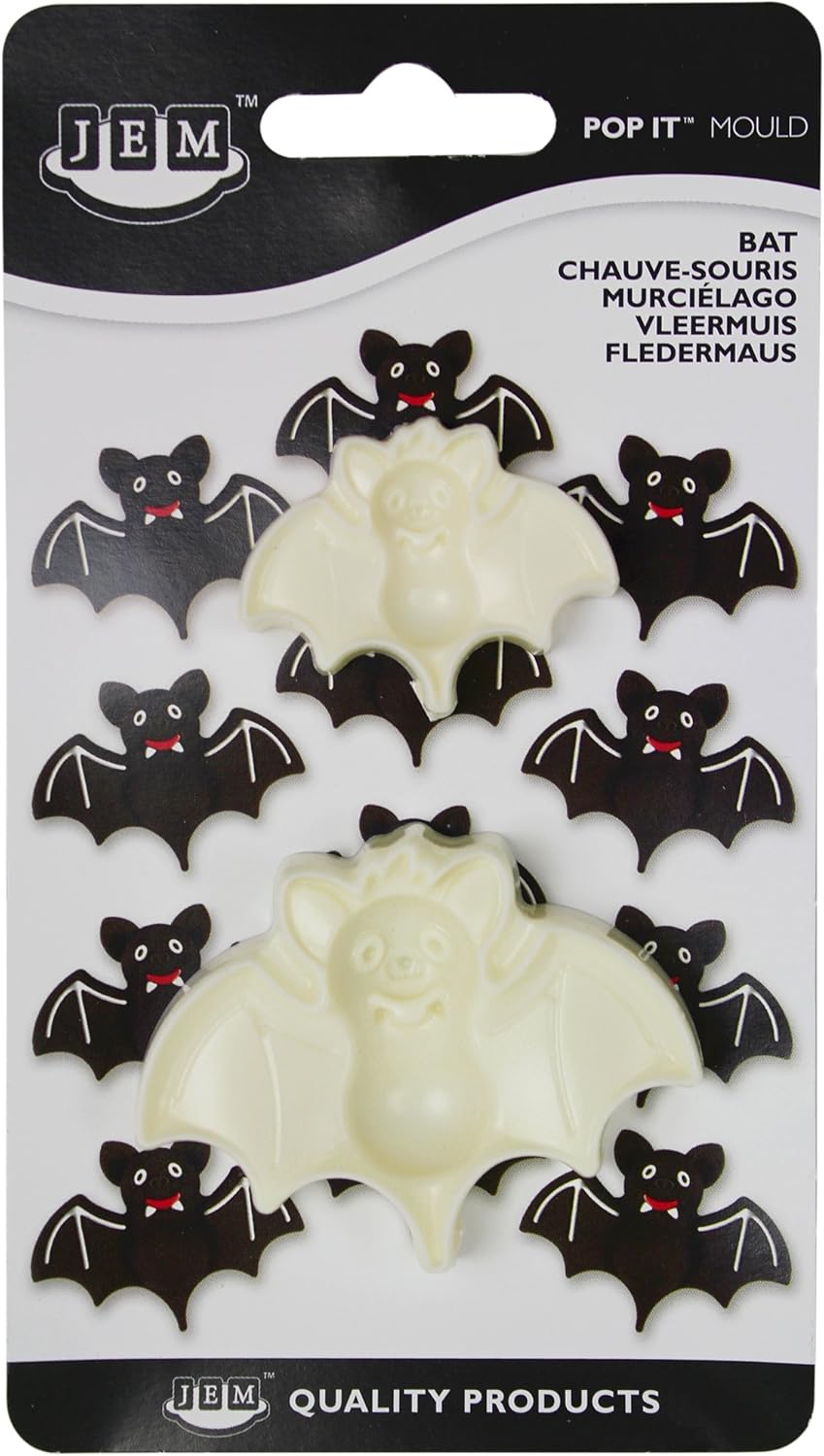 JEM Enterprises Pop It - Bat Shaped Mold for Cake Decorating, Set of 2, Large & Small Sizes, White