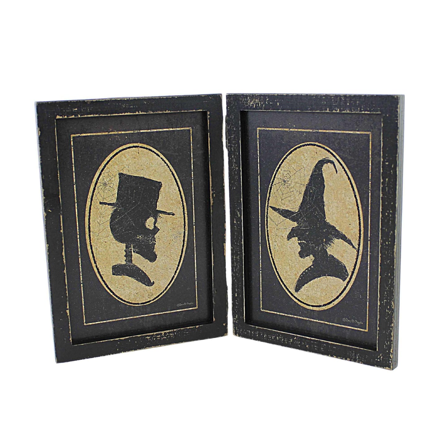 Primitives by Kathy Skeleton And Witch Portraits Home Décor Hinged Sign