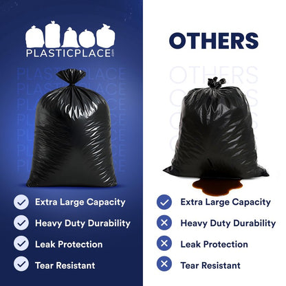Plasticplace 95-96 Gallon Garbage Can Liners │ 2 Mil │ Black Heavy Duty Trash Bags │ 61” x 68”, 25 Count