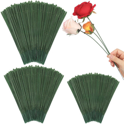 Suncalla 300pcs Artificial Flower Stems, 6.7in、8in、10in Plastic Green Floral Wire Stems for Artificial Flower Making, DIY Crafts Bouquet Stem Arrangements Decor Supplies
