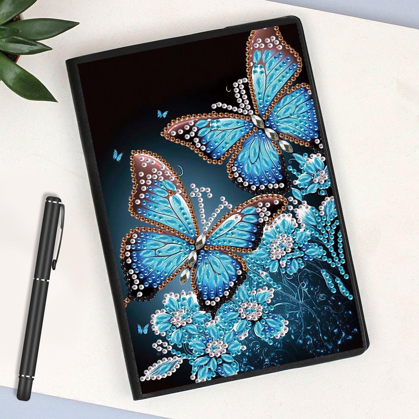 JISHSHAY Diamond Painting Notebook Journal Diamond Art Note Book Gem Art Sketchbook Gem Painting Diary Mosaic Kits for Adults Blank Notebook with Special Shaped 14.5×21cm/5.7×8.26in Butterfly Flower