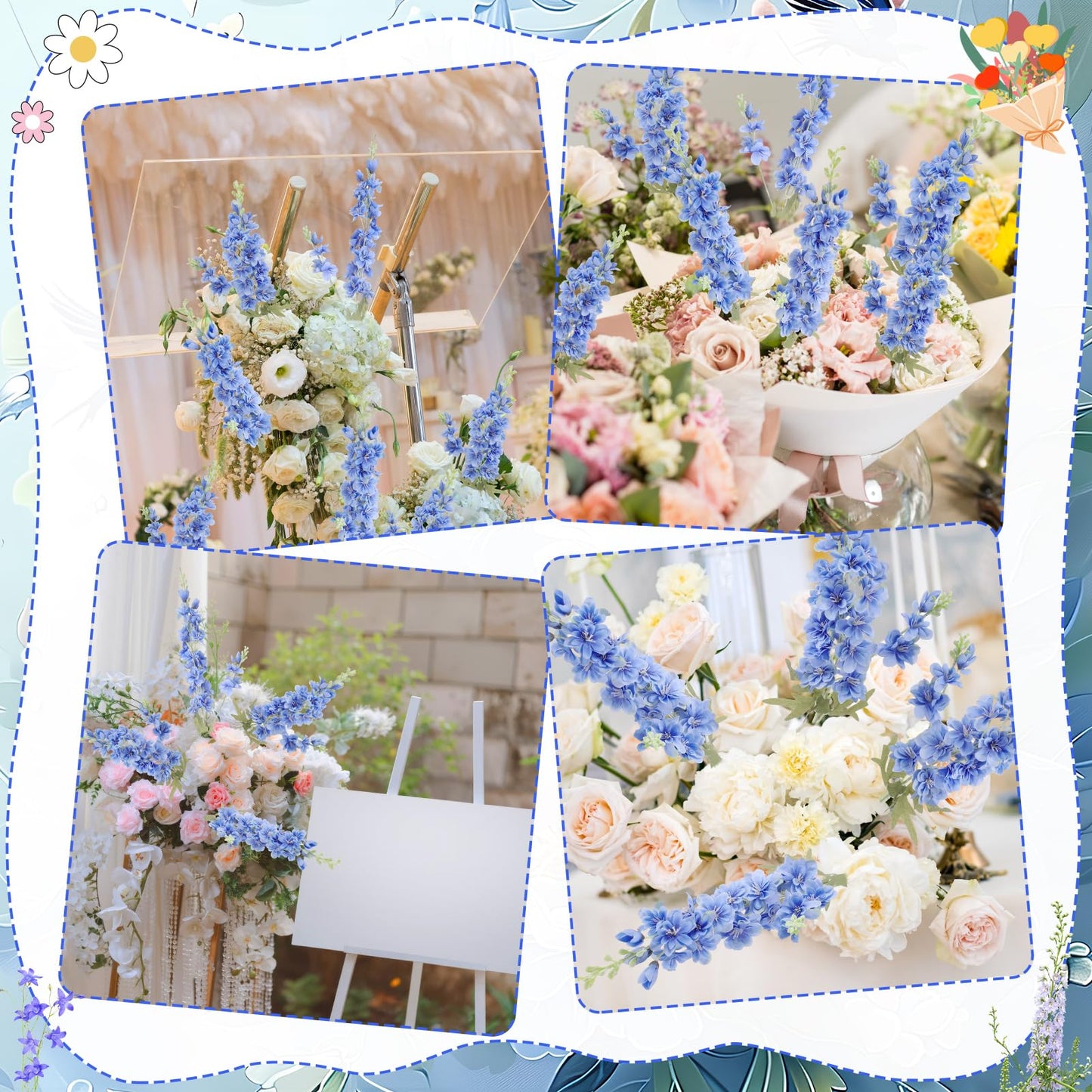Ovveroche 10 Pcs Delphinium Artificial Flowers for Decoration, 33.86 Inch Long Stem Larkspur Fake Flowers Light Blue Faux Silk Bouquets for Tall Vase Wedding Home Decor Floral Arrangements(Dark Blue)