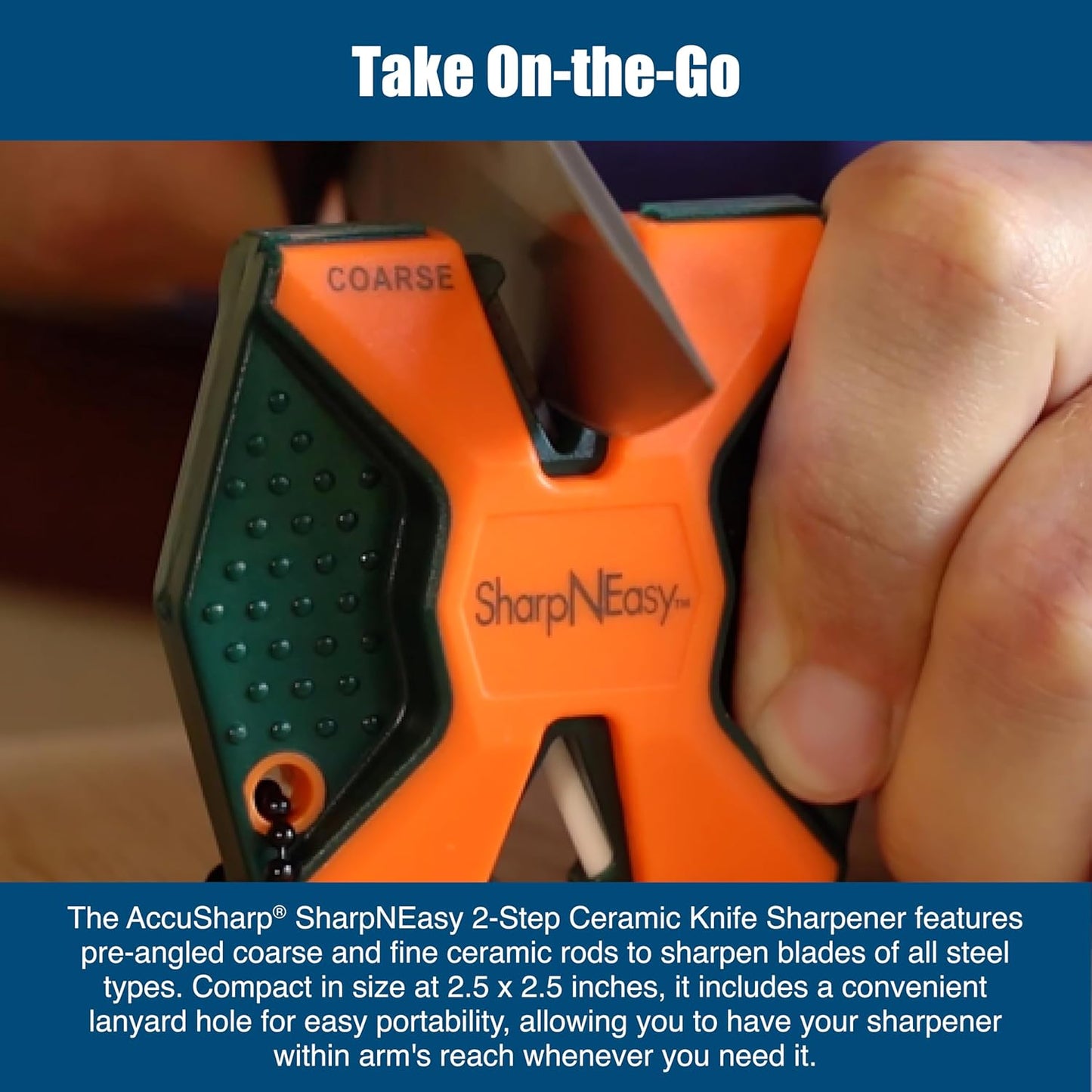 AccuSharp 2-Step Knife Sharpener, Coarse and Fine Rods, Hones & Restores Kitchen Knives, Keychain Pull Through, Blaze