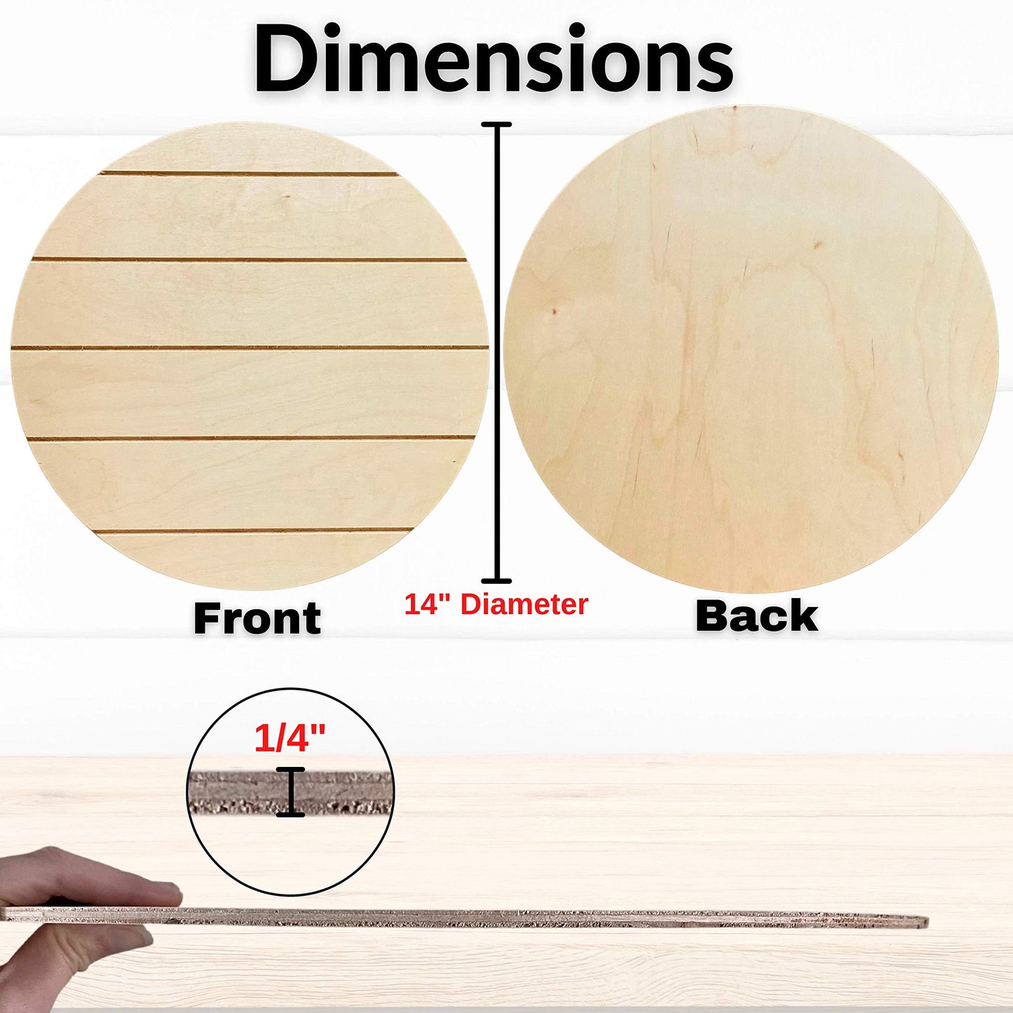 Unfinished Wood Rounds for Crafts - 2 Pack of 14 Inch Diameter Reversible Wood Circles with Real Wood Veneer that Will Not Warp, Wood Slices with Smooth Side and Embossed Shiplap Side by CADE + KAI