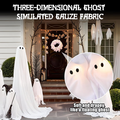 LED Light-Up Halloween Ghost Wreath, 12 Glowing White Ghost Garland, Halloween Ghost Wreath, Spooky Indoor & Outdoor Hanging Decoration for Front Door, Wall, Party