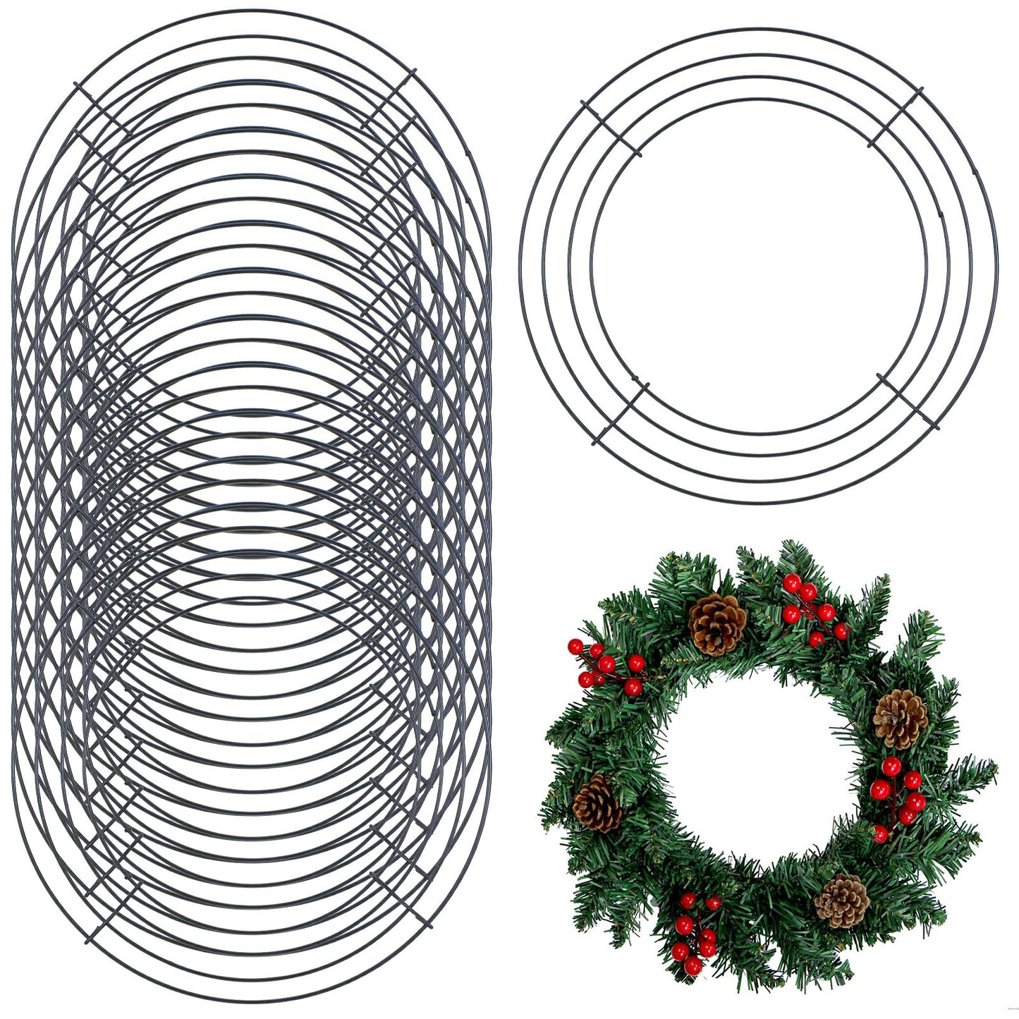12PCS 10 Inch Metal Wire Wreath Frame, Round Steel Form for Christmas Crafts Floral Decorations Home Garden Wedding Party