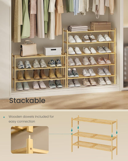 Closet, 4-Tier, 15-20 ULBS054YL01 SONGMICS Bamboo Shoe Rack for Stackable Shoe Oragnizer with Modular Structure