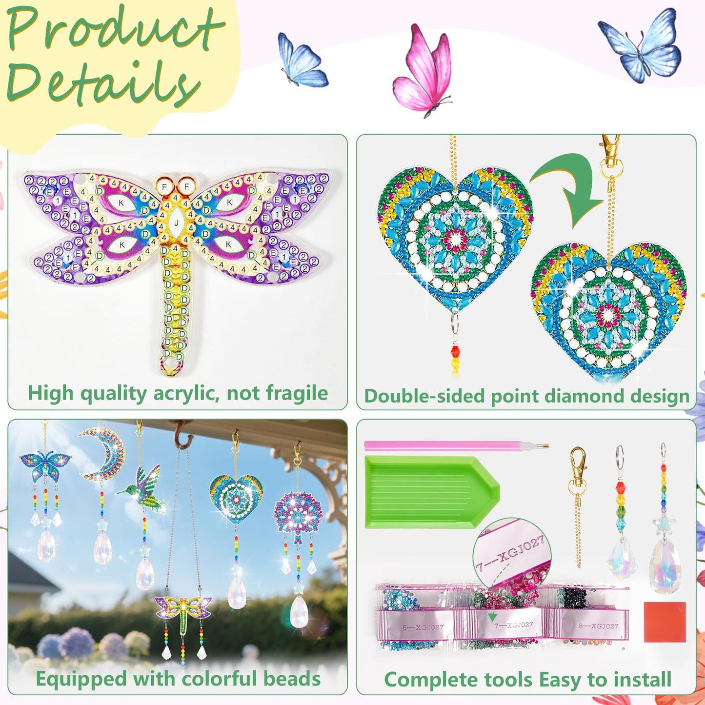 YUNVI 6 Pcs Diamonds Paintings Suncatcher, Double Sided 3D Diamonds Paintings Wind Chime Paint by Number, Diamond Paintings Hanging Ornaments for Adults Home Garden