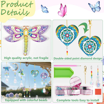 YUNVI 6 Pcs Diamonds Paintings Suncatcher, Double Sided 3D Diamonds Paintings Wind Chime Paint by Number, Diamond Paintings Hanging Ornaments for Adults Home Garden