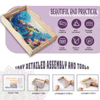 EWJRNSF Diamond Art Kits for Adults Wooden Serving Trays with Handles, 5D Diamond Painting Big Gem Arts and Craft Gifts Trays Decor Gift Home Decor 7.8x11.8 Inches Turtle A