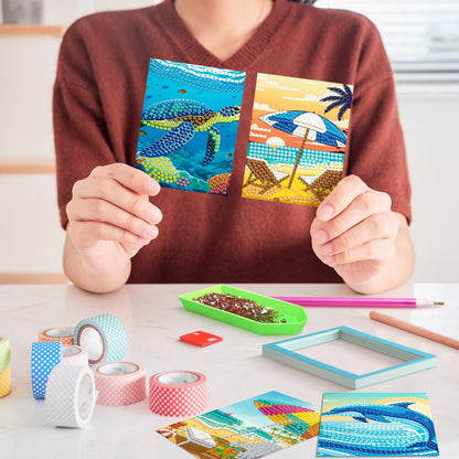 ForraFun 24 Pcs Small Summer Beach Diamond Art Kit with Frame - 5.12x3.94 Inch Mini Diamond Painting Kits for Adults & Beginners DIY, 5d Rhinestone Paint Art for Home Wall Decor, Relaxation Craft