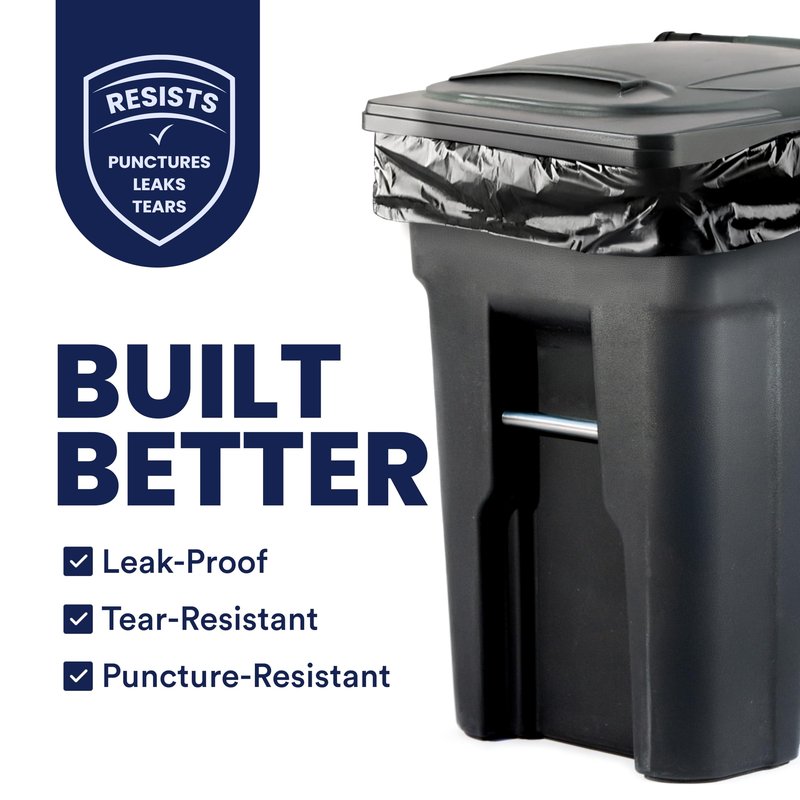 Plasticplace 95-96 Gallon Garbage Can Liners │ 2 Mil │ Black Heavy Duty Trash Bags │ 61” x 68”, 25 Count