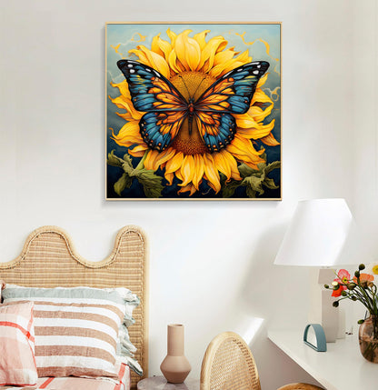 Framed Paint by Numbers Kit for Adults Beginners & Kids Ages 8-12, Butterfly Sunflower Acrylic Easy Paint by Number with Frame, Number Painting Kits on Canvas Framed (12 * 12 Inch, without Easel)