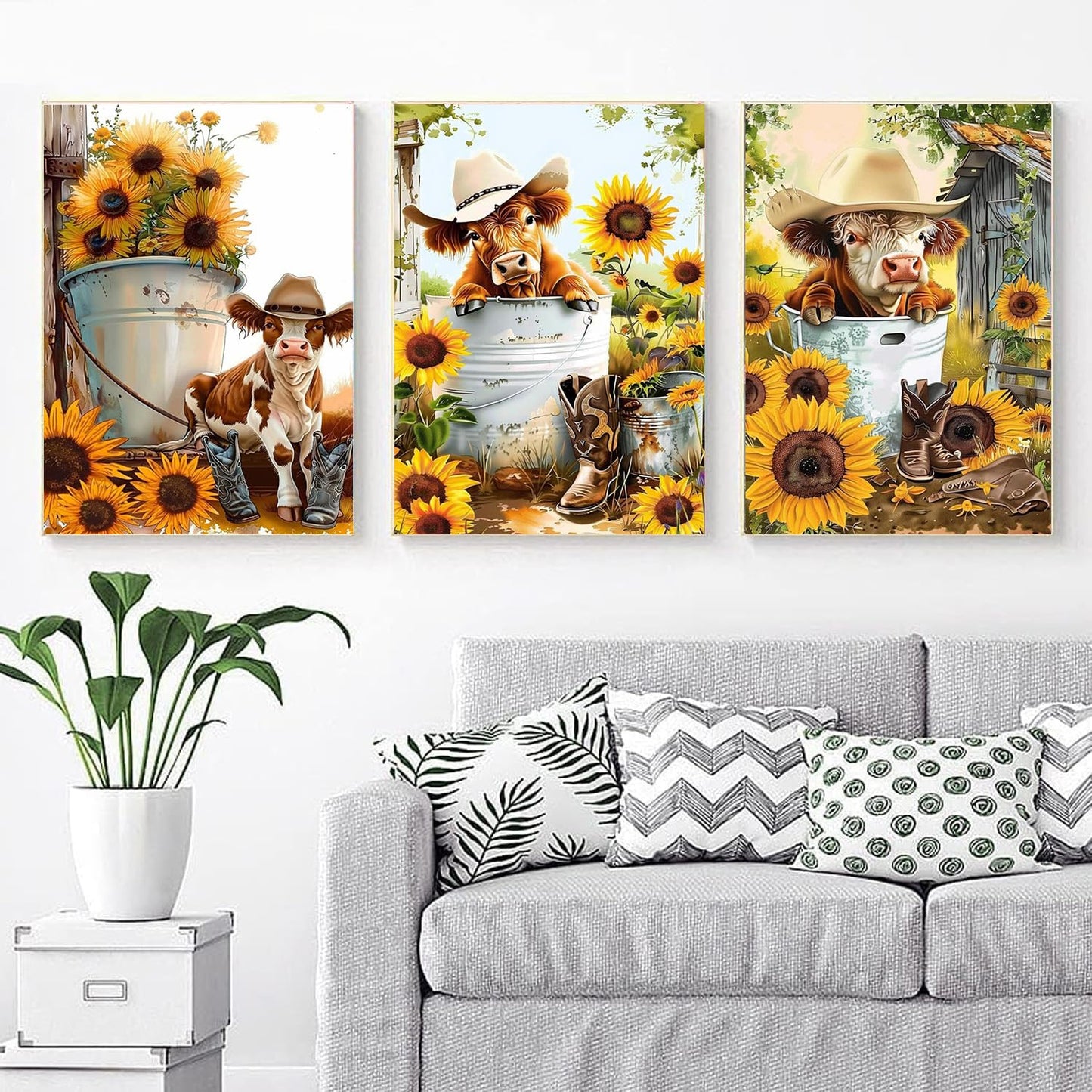 EWJRNSF 6 Pack 5D Diamond Painting Kits for Adults, Highland Cow Diamond Arts Kits Diamond Art Sets,Gem Painting by Number Kits for Adults Beginners Home Wall Decor 11.8x15.7 Inches