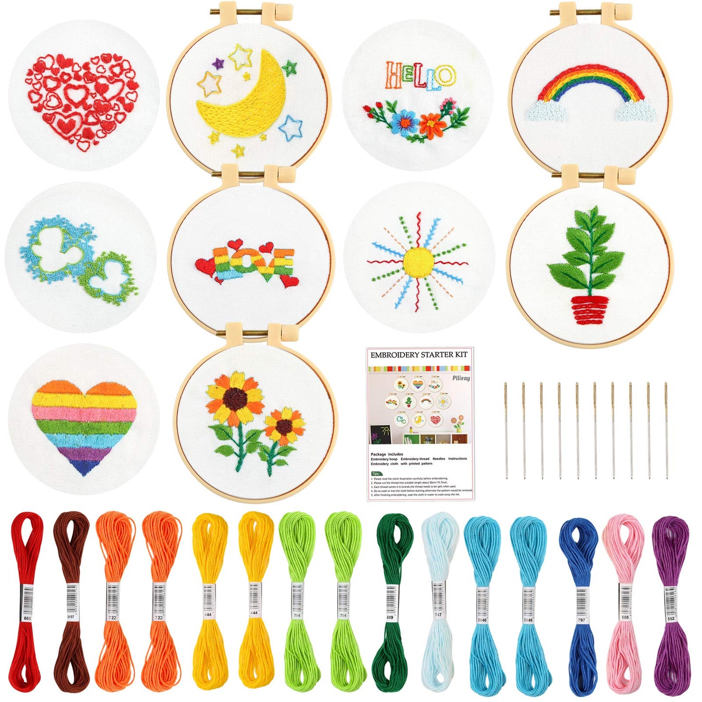 Pllieay 10 PCS Cross Stitch Kits for Beginners, Embroidery Beginner Kits for Kids 7-13, Include Instructions, Cross Stitch Kits with Pattern, Needlepoint Kits for Embroidery Projects