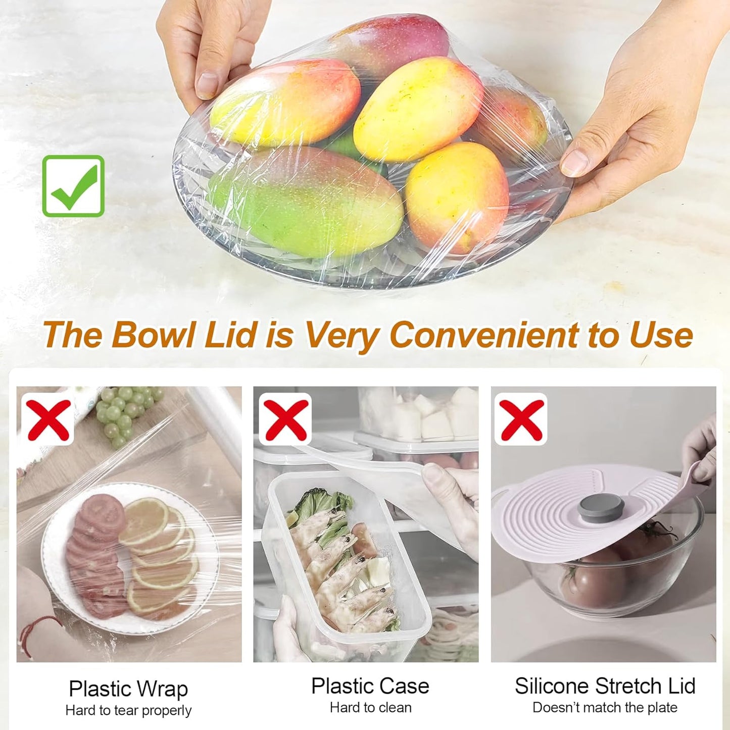 100pcs Plastic Bowl Covers, Elastic Reusable Fresh Keeping Bags for Bread Proofing and More