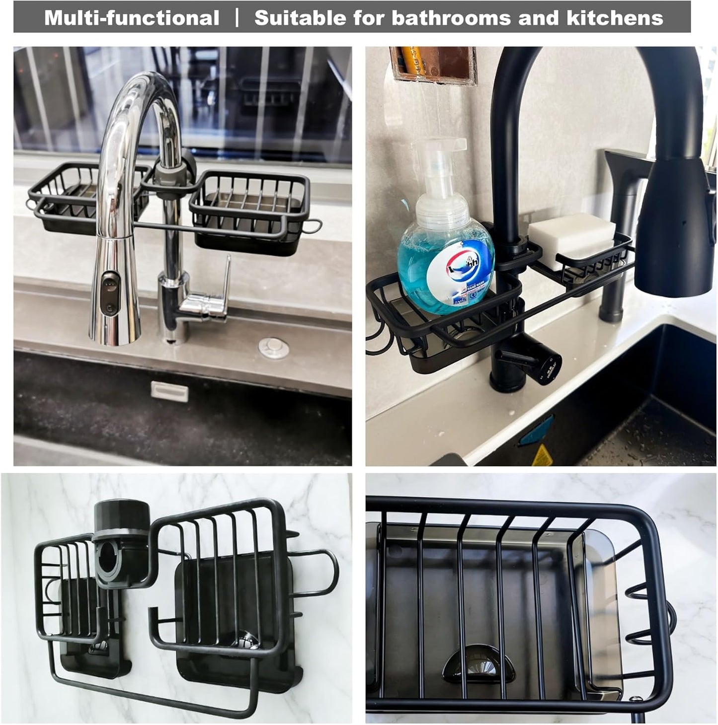 Sink Organizer Rack for Kitchen and Bathroom,Stainless Steel Detachable Hanging Faucet Drain Rack with Drip Tray Faucet