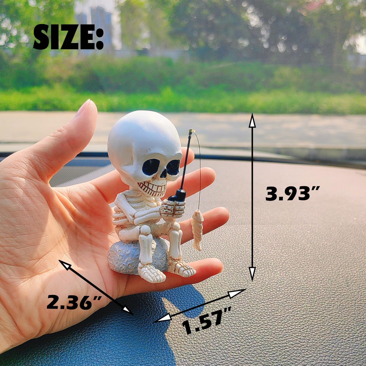Starupway Funny Fishing Ornament Dashboard Decorations, Cute Car Accessories Interior Dashboard Decor, Swinging Fish Car Dash Decoration (Skeleton)