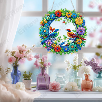Eiflow Acrylic Diamond Art Hanging Kit for Adults Bird, DIY Diamonds Painting Door Hanging Board Kit, Special Crystal Diamond Art Painting Pendant Ornament (Wreath)