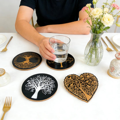 Tree of Life Silicone Resin kit, Round and Heart Coaster Resin molds Silicone, 4-Piece Epoxy Molds for Cup Mats, Table Decorations