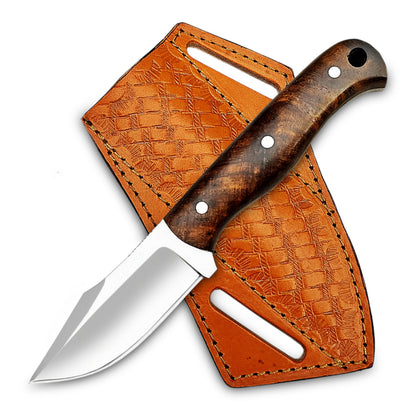 Forntier Swords Custom Handmade Hunting Knife - 7" Bushcraft Fixed Blade EDC Knife D2 Steel Blade, Rosewood Handle, With Leather Sheath