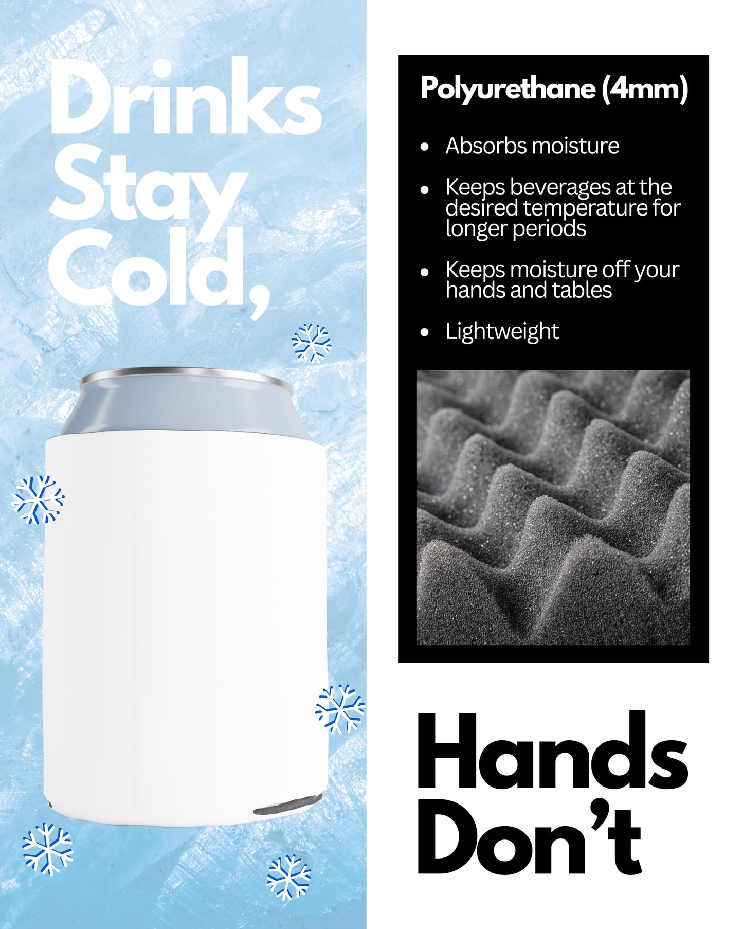 PartyPrints 100 Pack White Blank Can Cooler Sleeves, Customizable Bulk Sublimation Insulated Foam for Beer, Collapsible Plain Drink Holder, Cold Soda Insulator, 12oz Regular, 16oz Tall Cans