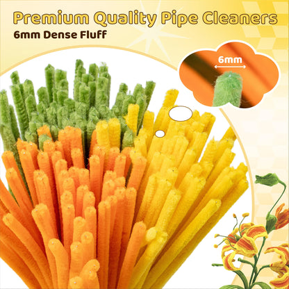 POMBUDS 430 PCS Pipe Cleaners Flower Kit, Sunflower, 6 Bright Color, with Potted Plant Accessories, Durable Chenille Stems Fuzzy Sticks Craft Supplies, Pipe Cleaner for DIY Art and Craft