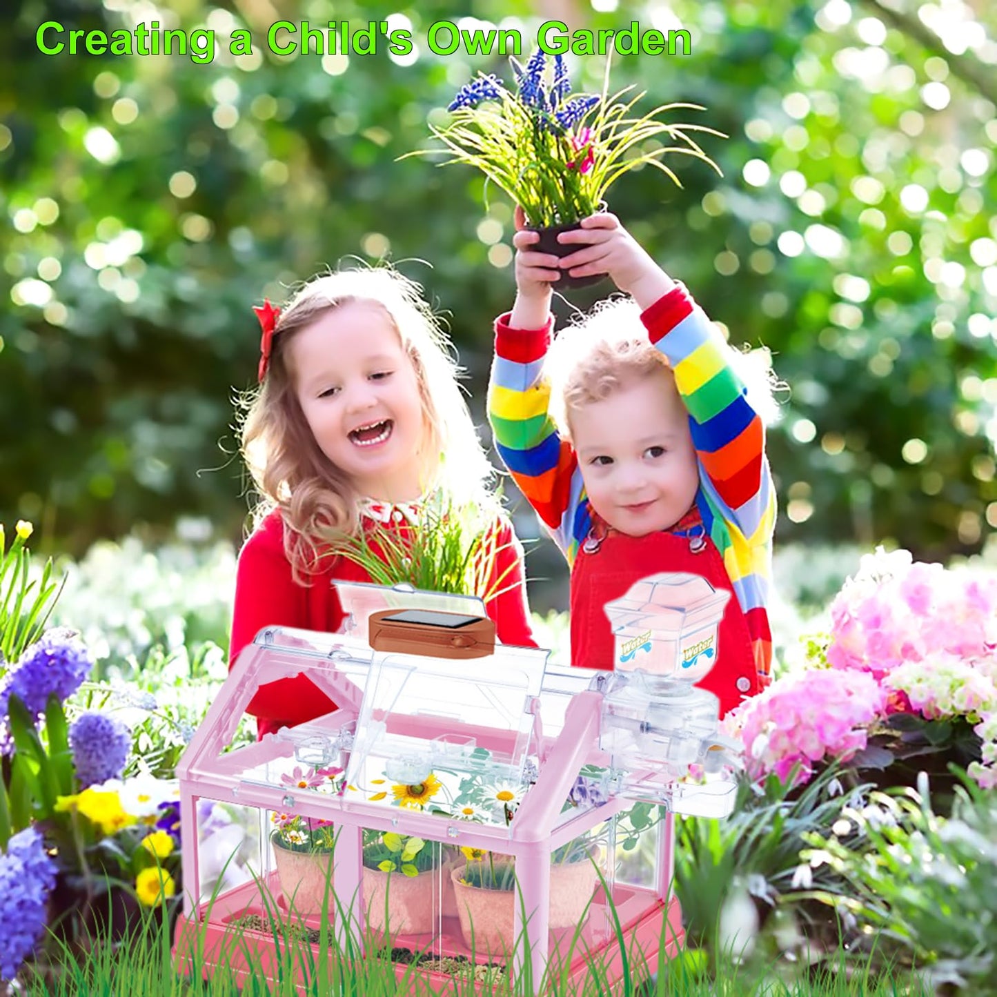 EXBEPE Kids Plant Growing Kit Greenhouse Growing Set Terrarium Kit Kids Science Educational DIY Plant Gardening Toy, Living Greenhouse with Solar Panel, Indoor Gardening Kit