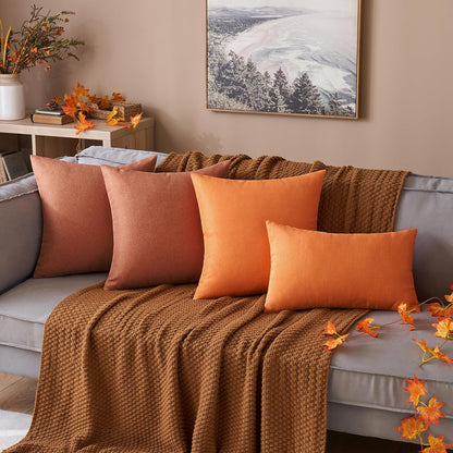 MIULEE Decorative Outdoor Throw Pillow Covers - Waterproof Faux Linen Cushion Cases | 24x24 Inch Rust (Pack of 2)