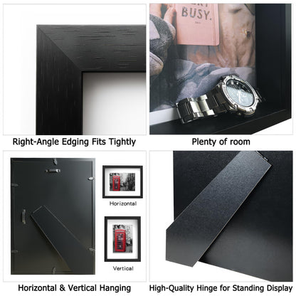 Heyxinda 11x14 Shadow Box Picture Frames 4 Pack, Wooden Display Cases with Linen Board, Use as 9x12 Frame with Mat or 11x14 without Mat, 1.0" Interior Depth for Flowers Memorabilia Collectibles, Black