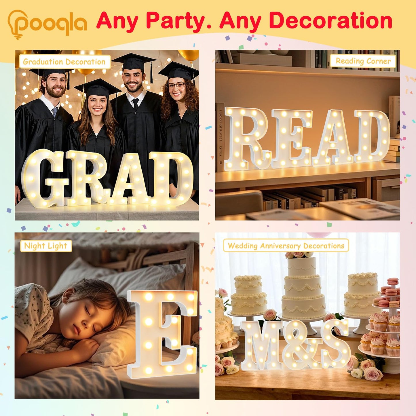 Pooqla LED Marquee Letter Lights Sign, Light Up Alphabet Letter for Home Party Wedding Decoration R