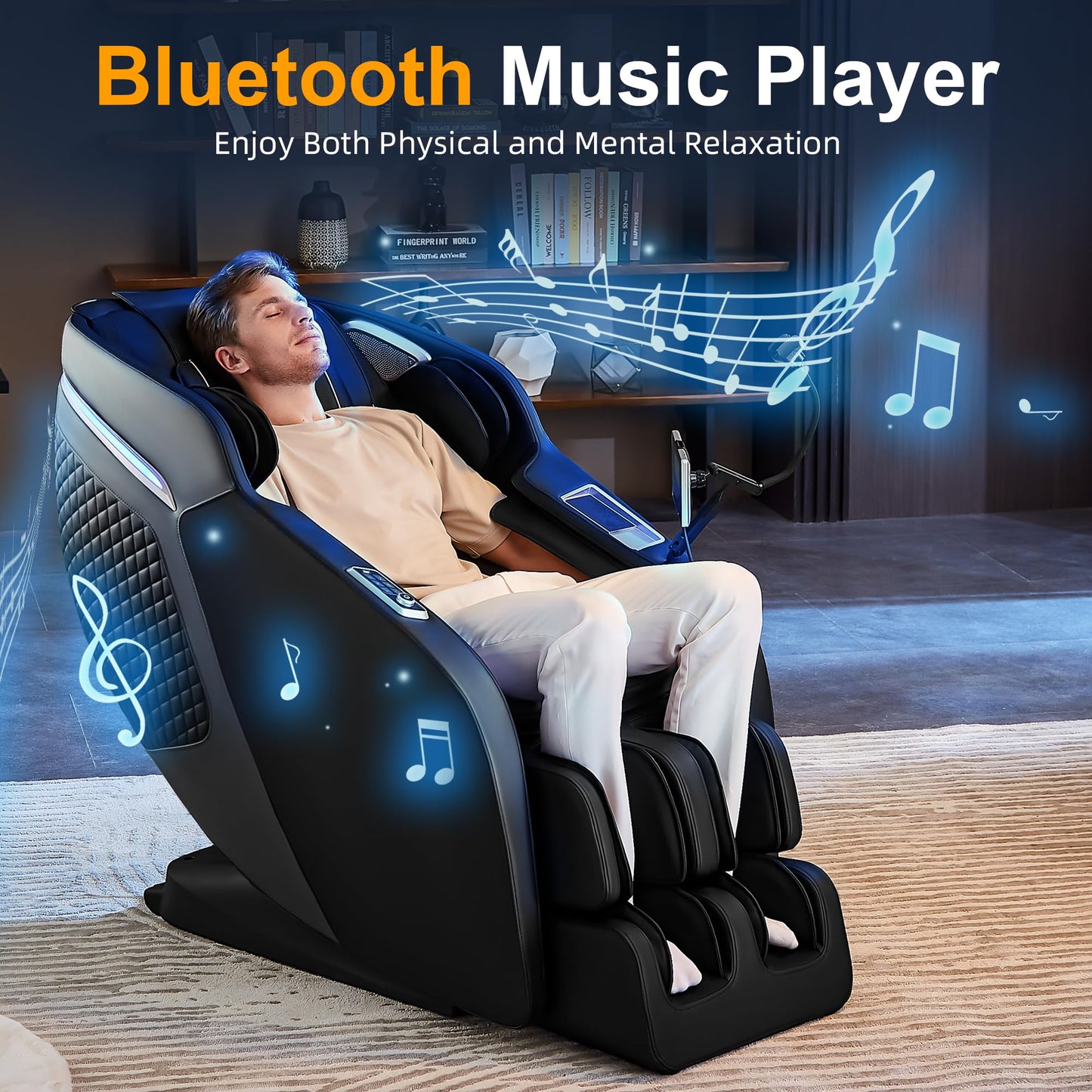 Luxury 4D Full Body Massage Chair with Calf Kneading, Zero Gravity SL-Track Shiatsu Recliner ,18 Auto Modes & 6 Massage Techniques,Lumbar & Calf Heating,Foot Roller,Voice/App/Touch Control,Body Scan