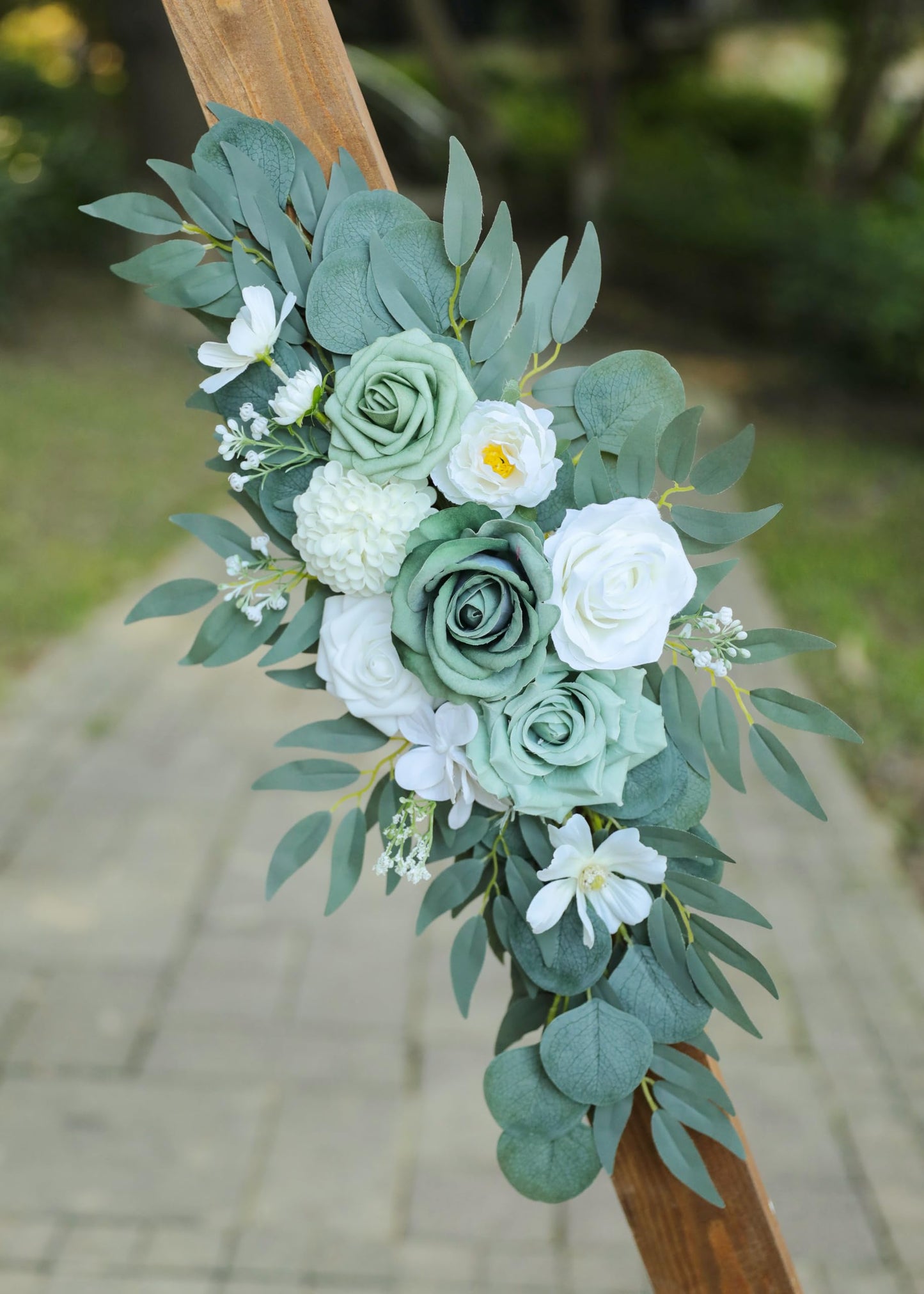 Udoula Artificial Sage Green Wedding Arch Flowers Swags Set of 2 for Welcome Signs, Reception and Ceremony Decorations - White Floral Decor