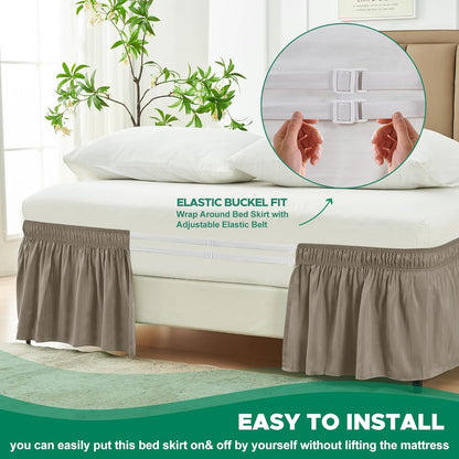 Biscaynebay Wrap Around Bed Skirts for Full & Full XL Beds, 15" Drop, Taupe