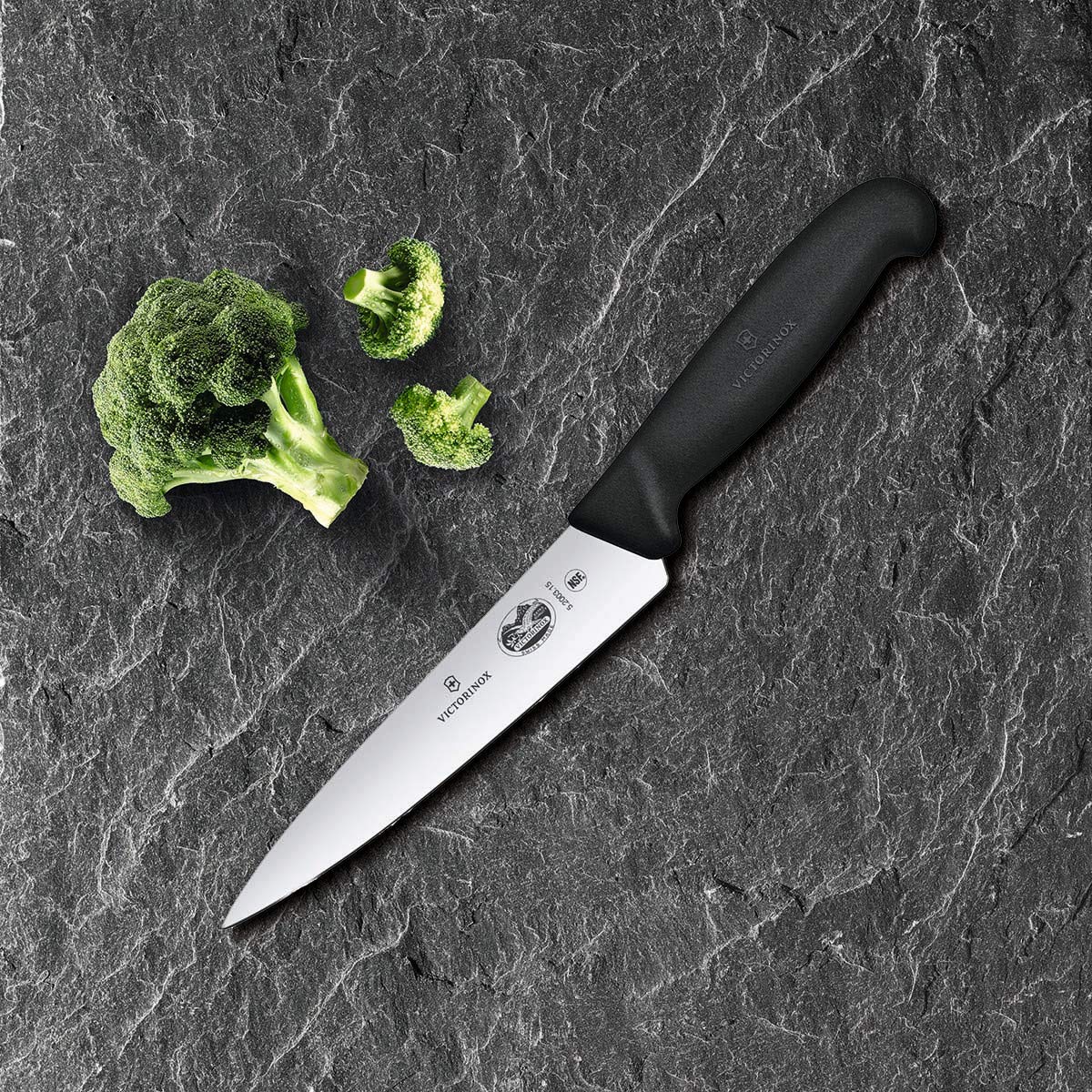 Victorinox Fibrox 6 Inch Straight Edge Chef's Knife, Kitchen Knife with Stainless Steel Blade, Non-Slip Handle, Dishwasher Safe, Black
