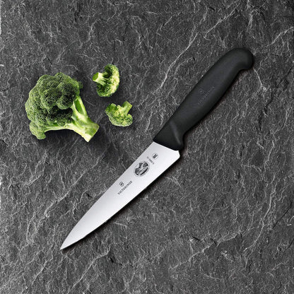 Victorinox Fibrox 6 Inch Straight Edge Chef's Knife, Kitchen Knife with Stainless Steel Blade, Non-Slip Handle, Dishwasher Safe, Black