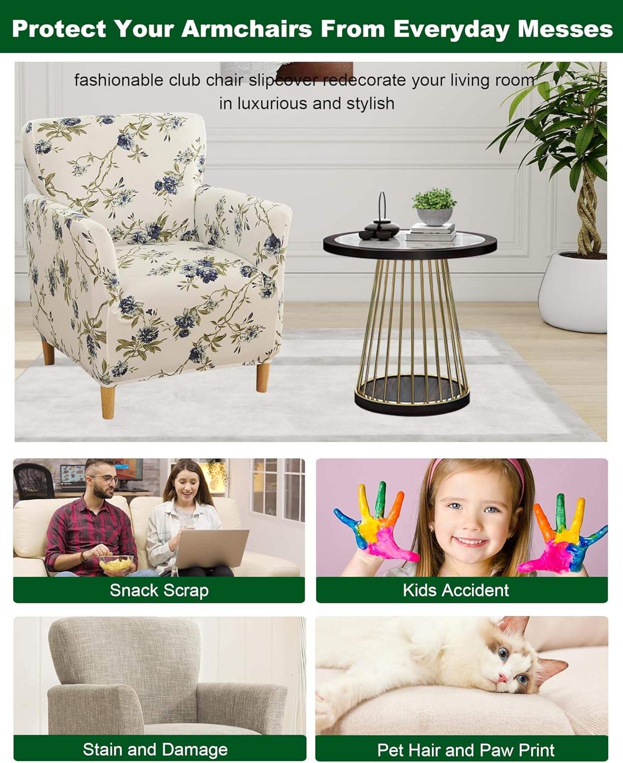 1 Sofa,A43 CRFATOP Printed Stretch Chair Slipcovers with Arms for Living Room Piece Accent Chair Covers Soft Banquet