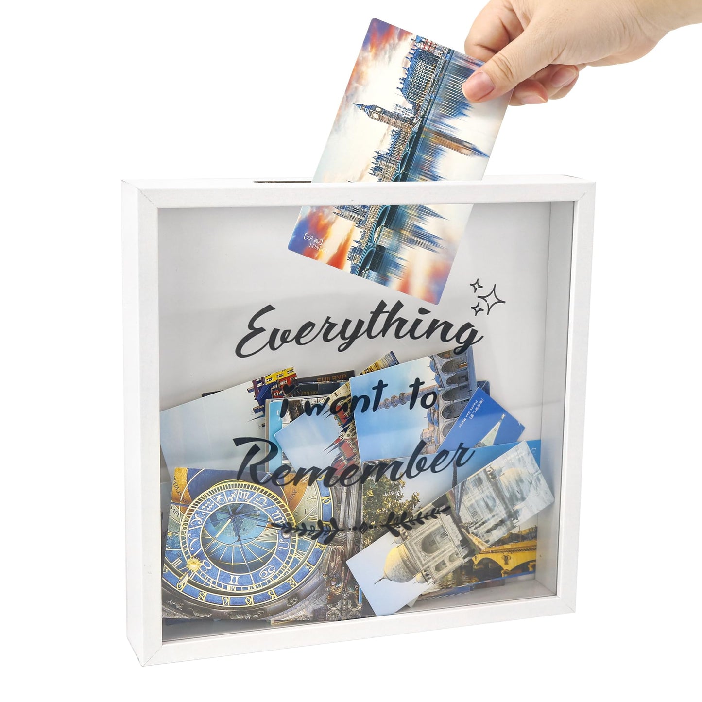 FramePro 12"x12" Travel Shadow Box with Slot – Adventure Archive Memory Box for Tickets, Souvenirs & Photos | Wall-Mountable Keepsake Display Case with Real Glass & Wood Frame (White)