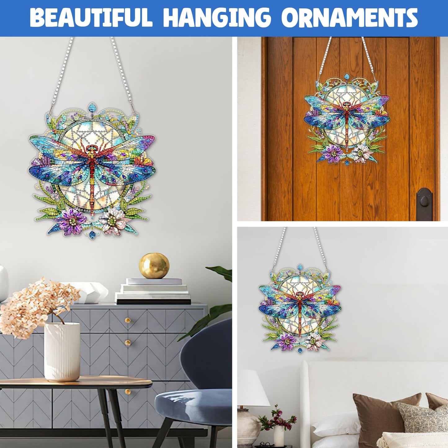 NAIMOER DIY Hanging Diamond Art Kits for Adults, Dragonfly Diamond Painting Kits, Special Shaped Rhinestone, Acrylic 5D Gem Art Craft Window Pendants Home Garden Wall Hanging Ornament Kits