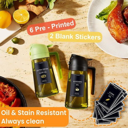 CXINYI - 16oz Olive Oil Dispenser with Stickers | 2-in-1 Sprayer for Cooking & Salad - Black