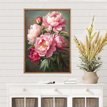 MEIYUDA Flowers Diamond Painting Kits for Adults, 5D Peony Diamond Art Kits for Adult Beginners, Flowers DIY Full Diamond Art Painting Kit for Home Wall Decor Gift 12x16inch