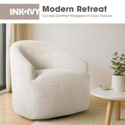 Ink+Ivy Bonn Swivel Accent Chair Cozy Plush Boucle Upholstered Barrel Chair for Living Room, Modern Family Room Sofa Bedroom Lounge Furniture, 30" W Cream